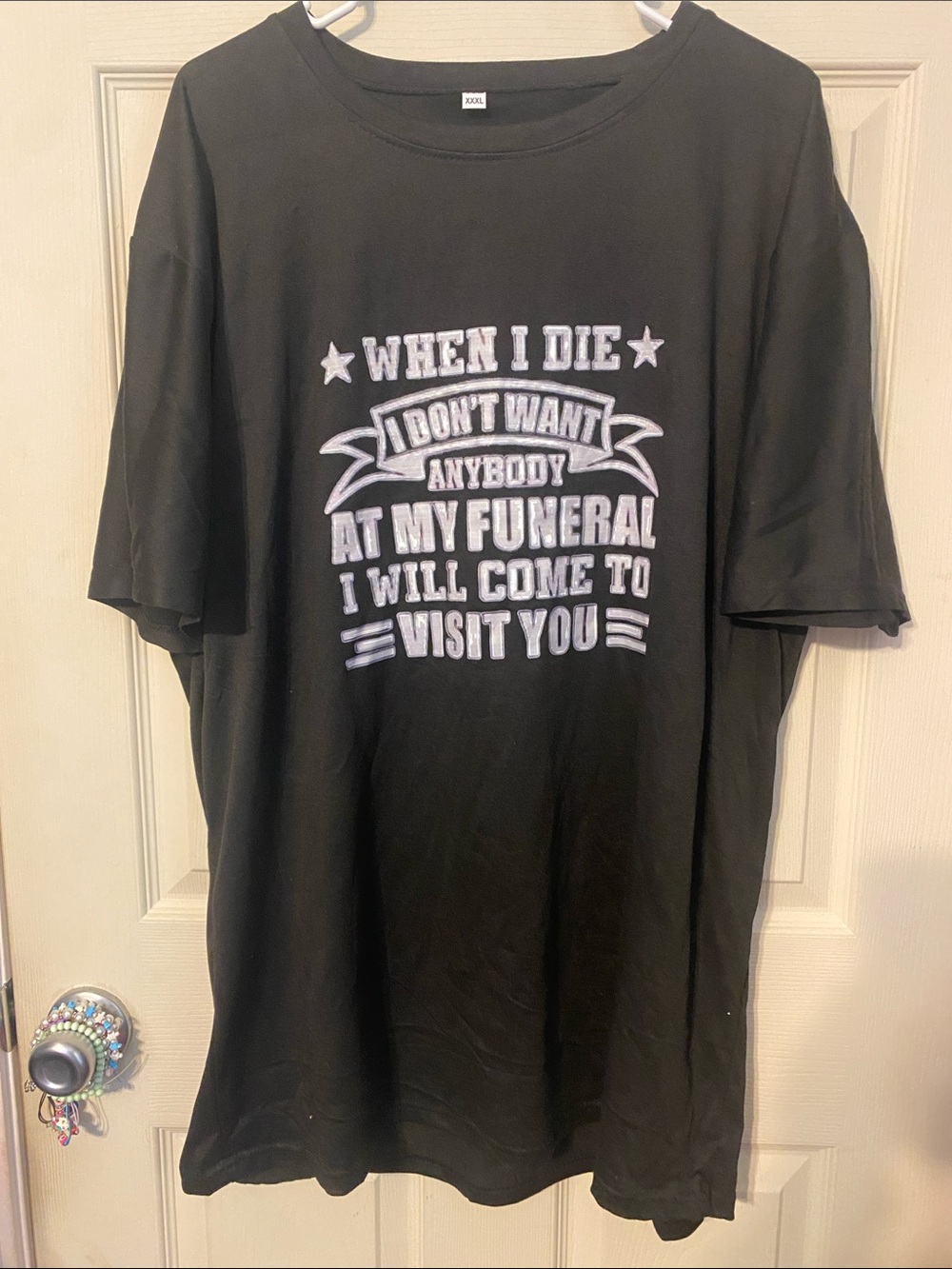 Black Graphic  T‑Shirt with Bold Funeral Quote
